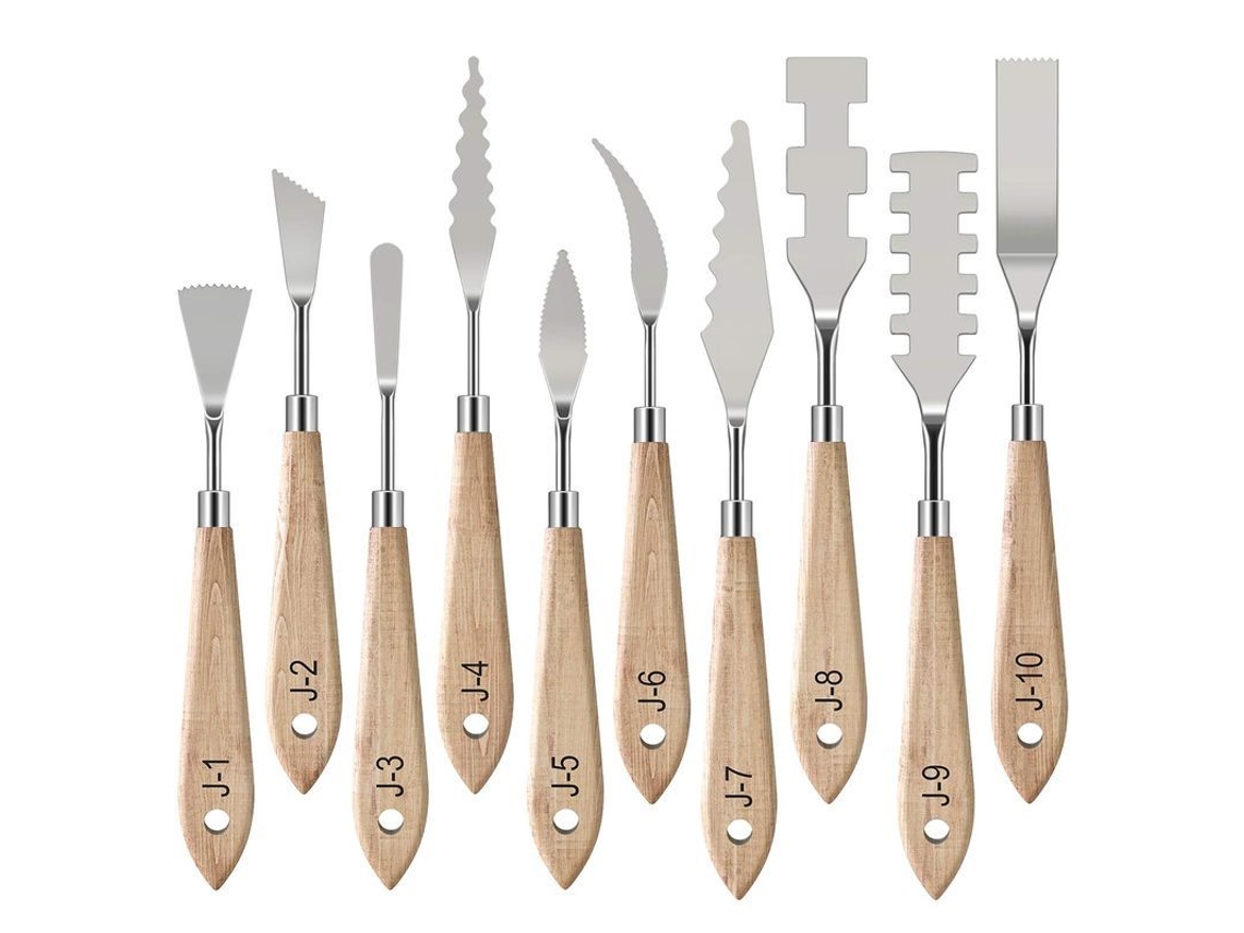 2026-34313-set De 10 Cuchillas De Paleta De Acero Inoxidable, Herramientas Delgadas Y Flexibles Para Arte
