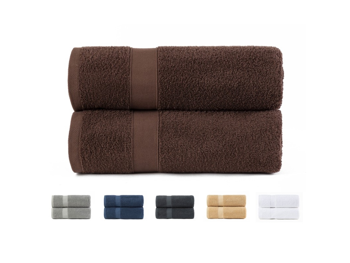 Juego de 2 Toallas de Baño 100x150 cm Algodón de 550 Gsm Chocolate TODOCAMA
