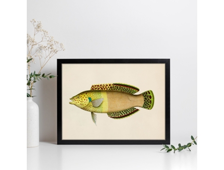 Póster NACNIC de Pez Amarillo, Verde y Beige en , Fondo Papel Vintage.
