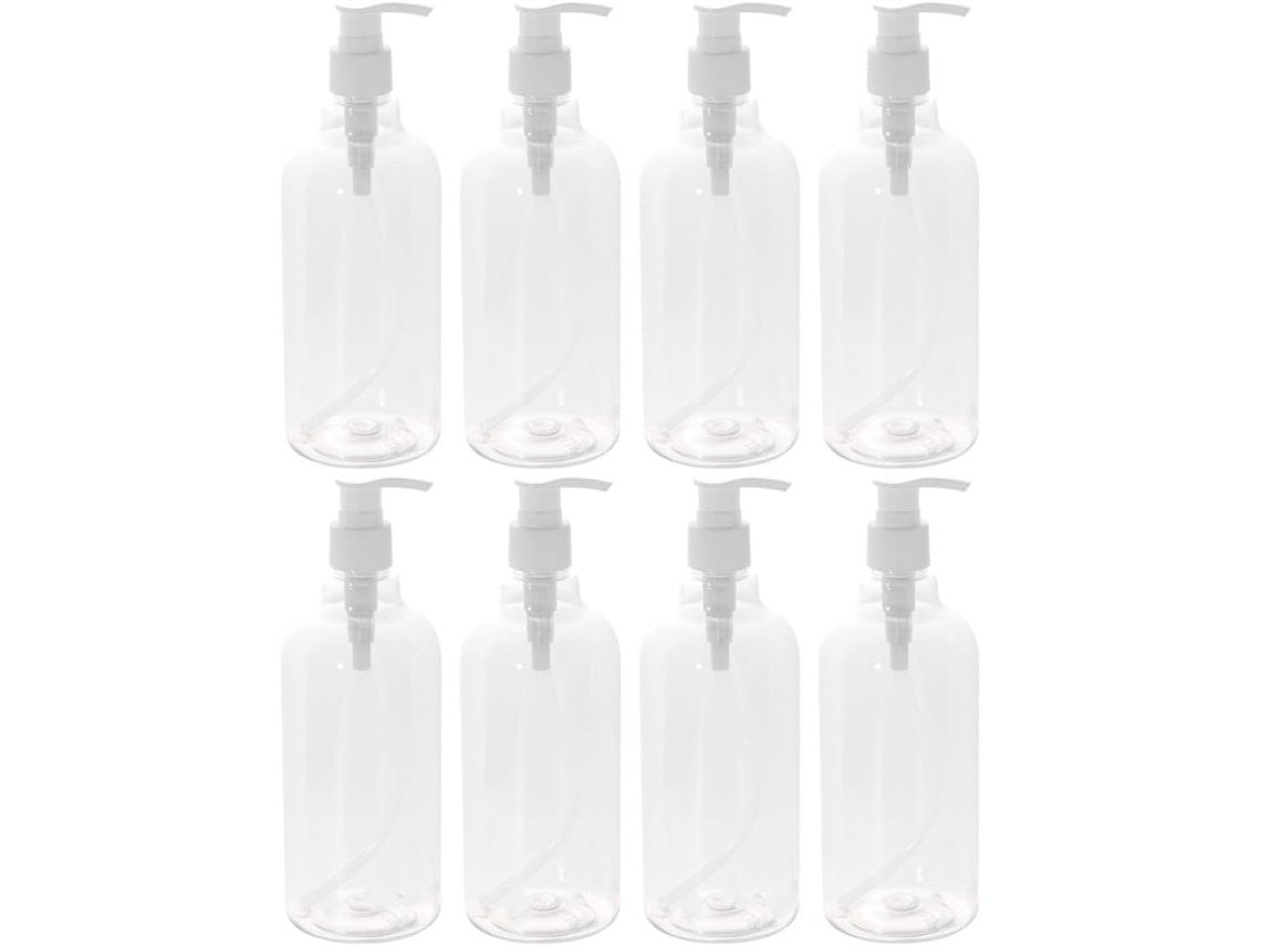 Juego de 8 botellas dispensadoras de 500 ml con bomba dosificadora, transparentes, recargables, para