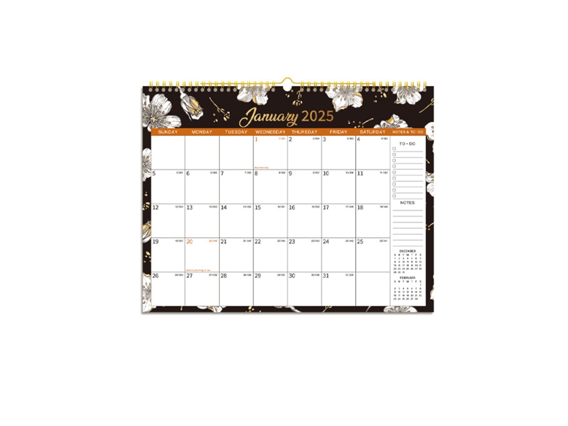 Calendario De Pared De 12 Meses Para 2025 Con Blocs De Notas Grandes, Diseño Floral, 372 X 288 Mm.