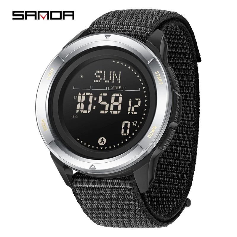 (correa De Nailon Negro, Caja Plateada, Esfera Negra) Reloj Electrónico Masculino, Cuenta Pasos, Brújula, Resistente Al Agua Para Uso Exterior