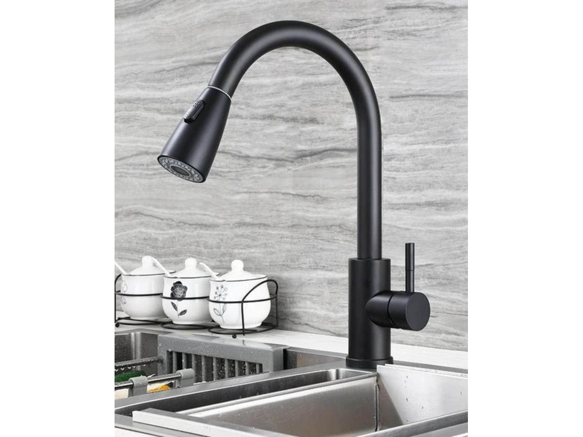 Grifo De Cocina De Acero Inoxidable 304 Negro Y Plateado De 2 Funciones Con Chorro