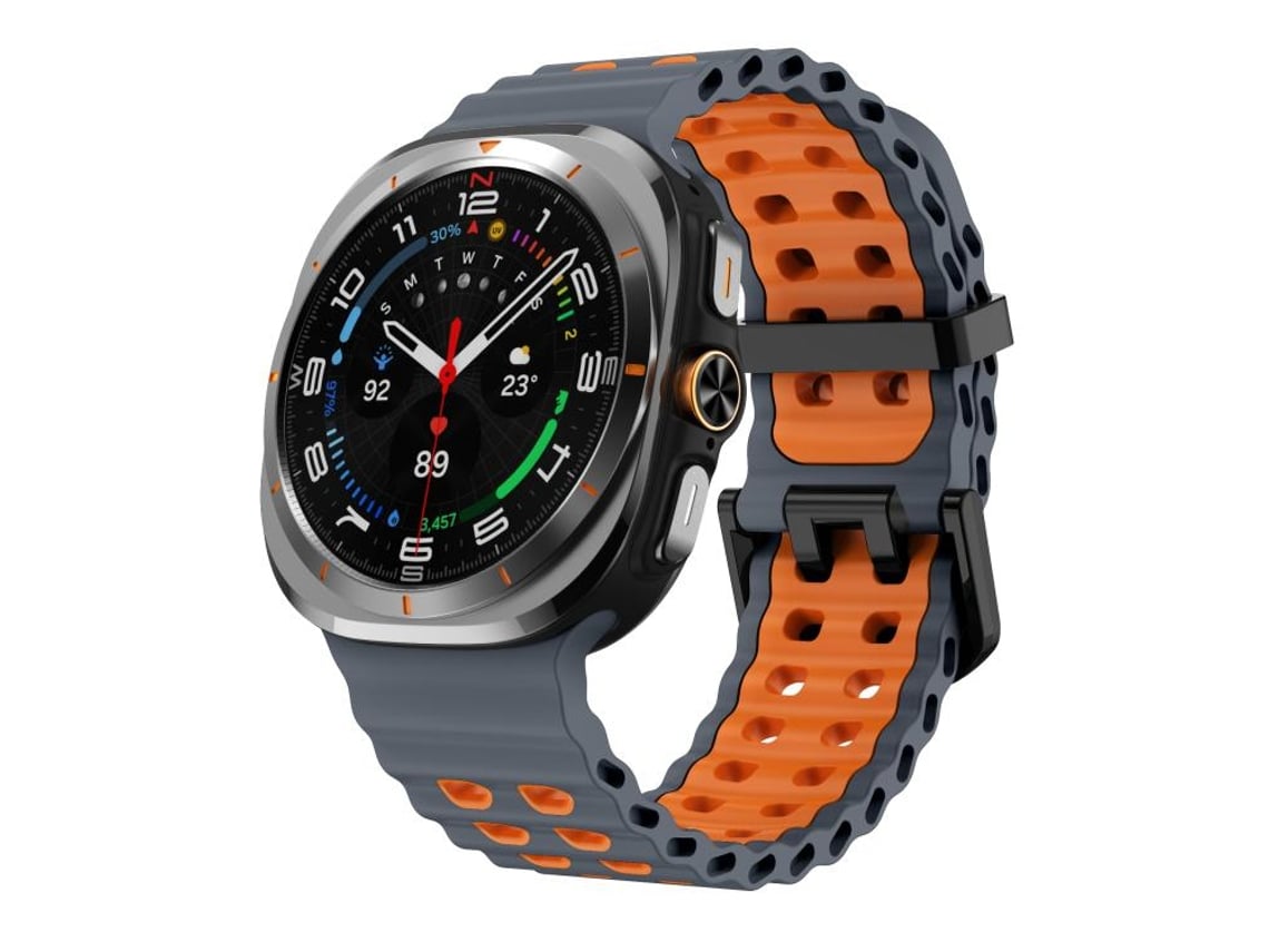 Bracelete Para Samsung Galaxy Watch Ultra - Silicone Bicolor Ocean (47mm) - Cinza Espacial Laranja