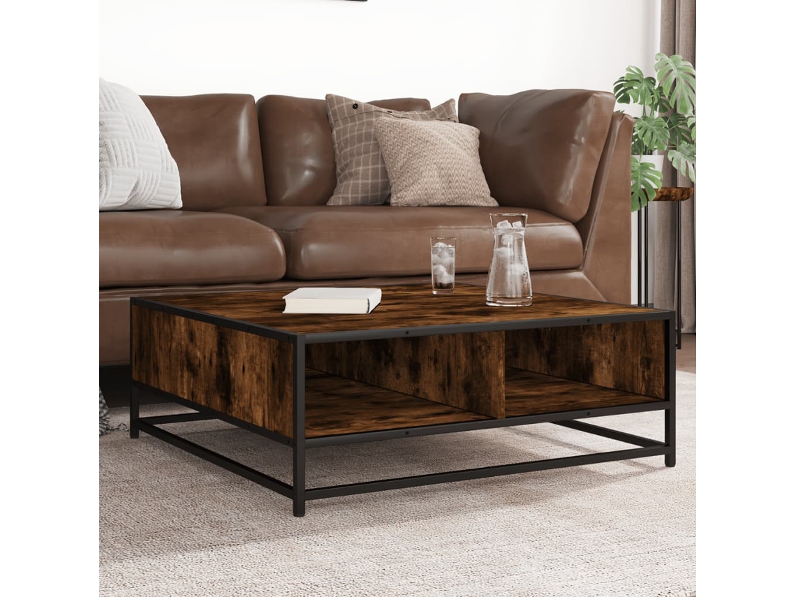 Mesa auxiliar HARLANV1 con tablero de madera de roble ahumado, 80x80x30cm