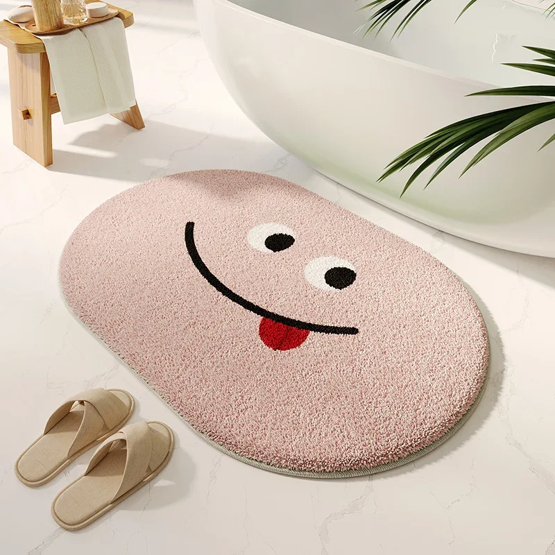 (estilo 3 60x90cm) Bonita Alfombra De Baño Con Estampado De Dibujos Animados, Divertidos Patrones De Expresión Facial, Suave Alfombra De Baño De Felpa