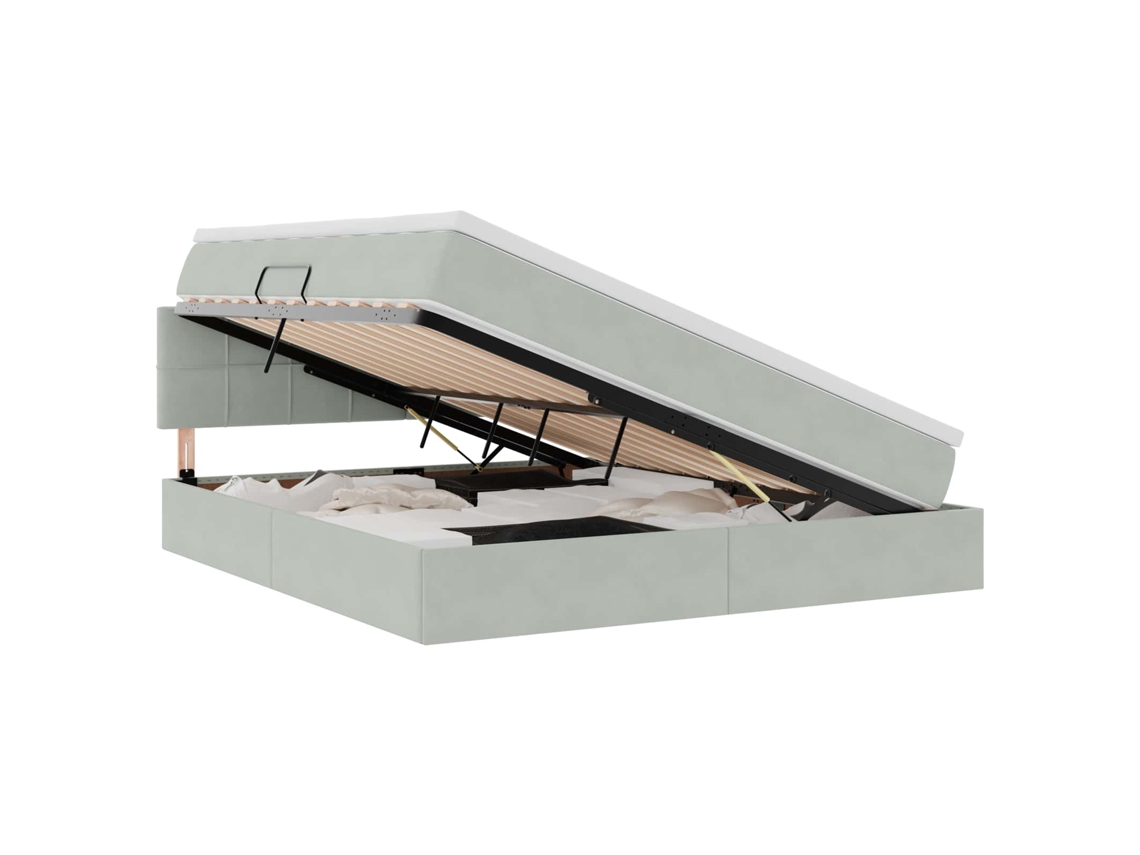 Syfax™ Cama De Almacenamiento Led Con Colchón Gris Claro 160 X 200 Cm