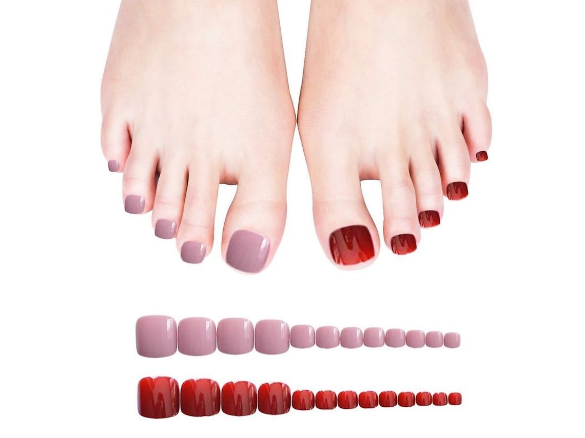 24 Uñas Postizas Cortas Cuadradas Para Los Pies, Cobertura Total, Rosa Chic, Con Purpurina.