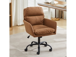 Silla De Oficina De Cuero Sintético Con Base Negra Y Base Marrón De Altura Regulable.
