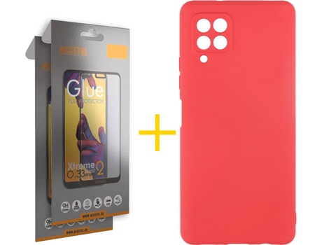 Kit Funda + Protector de Pantalla Samsung A12 5G ACCETEL Cristal Templado 4294 Rojo