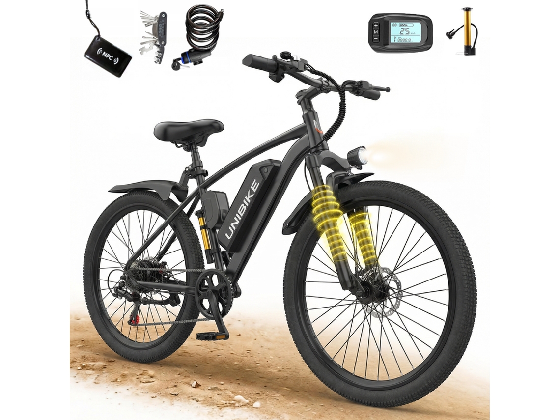 Bicicleta eléctrica Aairsk Q7 de 26 pulgadas para adultos, batería extraíble de 36 V y 10 Ah, 7 velocidades, autonomía de 30 a 60 km, motor de 250 W.
