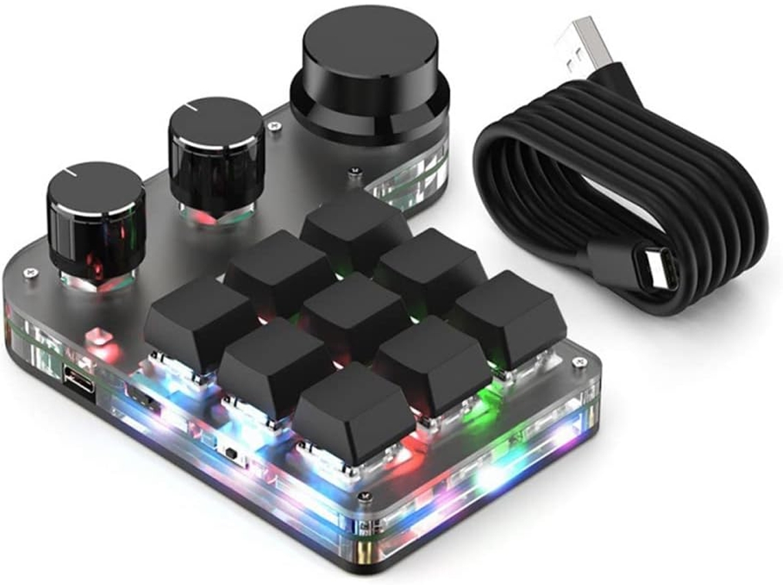 Teclado Macro Mini Personalizable Con Intercambio En Caliente, 9 Teclas, 3 Botones, Rgb Programable, 18 Caracteres, Mecánico.