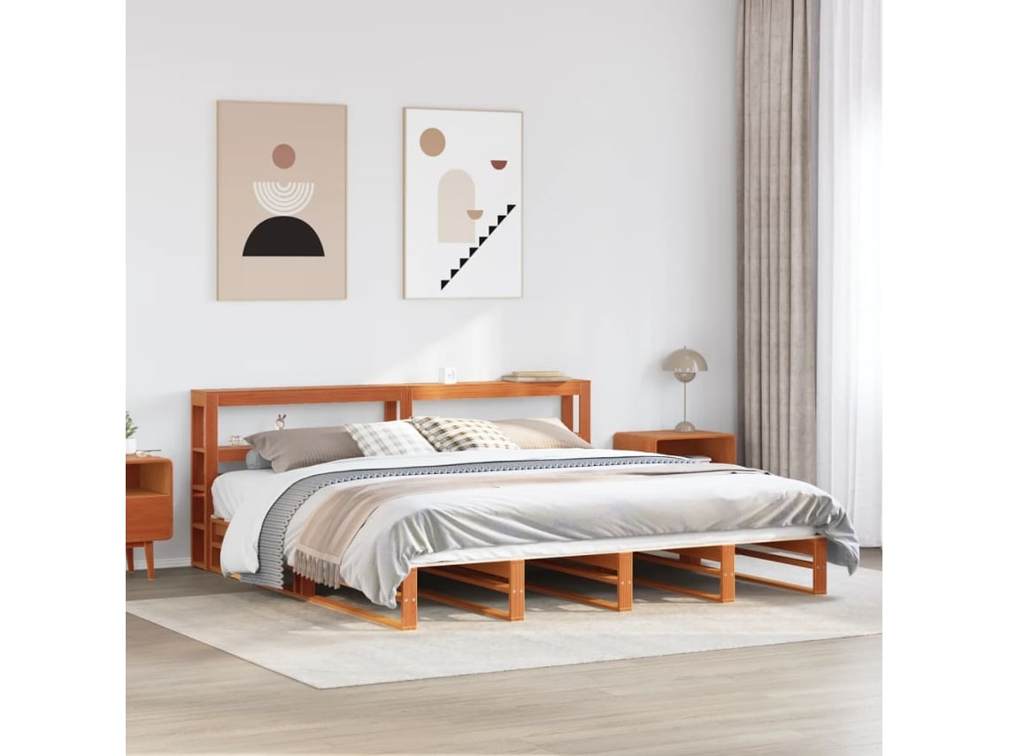 Cama Sin Colchón Madera Maciza De Pino Marrón Cera 180x200 Cm