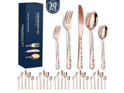 Juego de cubiertos de acero inoxidable, 30 piezas, utensilios de cocina para 6 personas, color oro rosa. Siurn