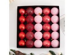 Adornos Navideños, Bolas Navideñas 6cm, Yuysan, 25 Unidades, Rojo y Rosa