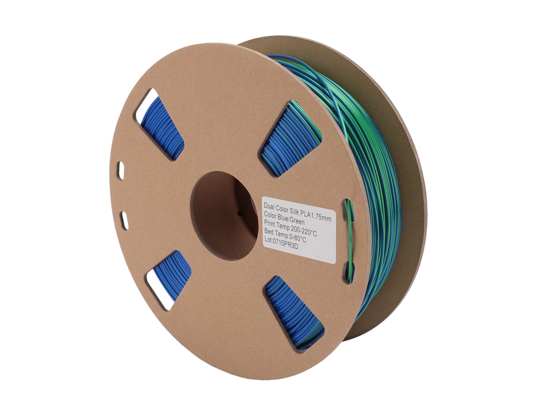 Filamento PLA de 1,75 mm, doble color, para impresora 3D, 2,2 lb, 200-220 °C.