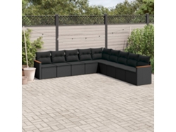 Conjunto de sofá de jardín de 9 piezas con cojines, ratán negro, Dkd Home Decor
