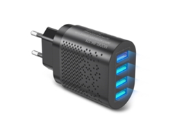 Adaptador De Corriente (carga Rápida De 3a Con 4 Puertos) Cargador De Teléfonos Móviles Negro Conector Eu Exclusivo Para Chile