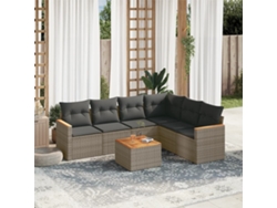 Conjunto de sofá de jardín de 7 piezas con cojines, mimbre gris, DKD Home Decor