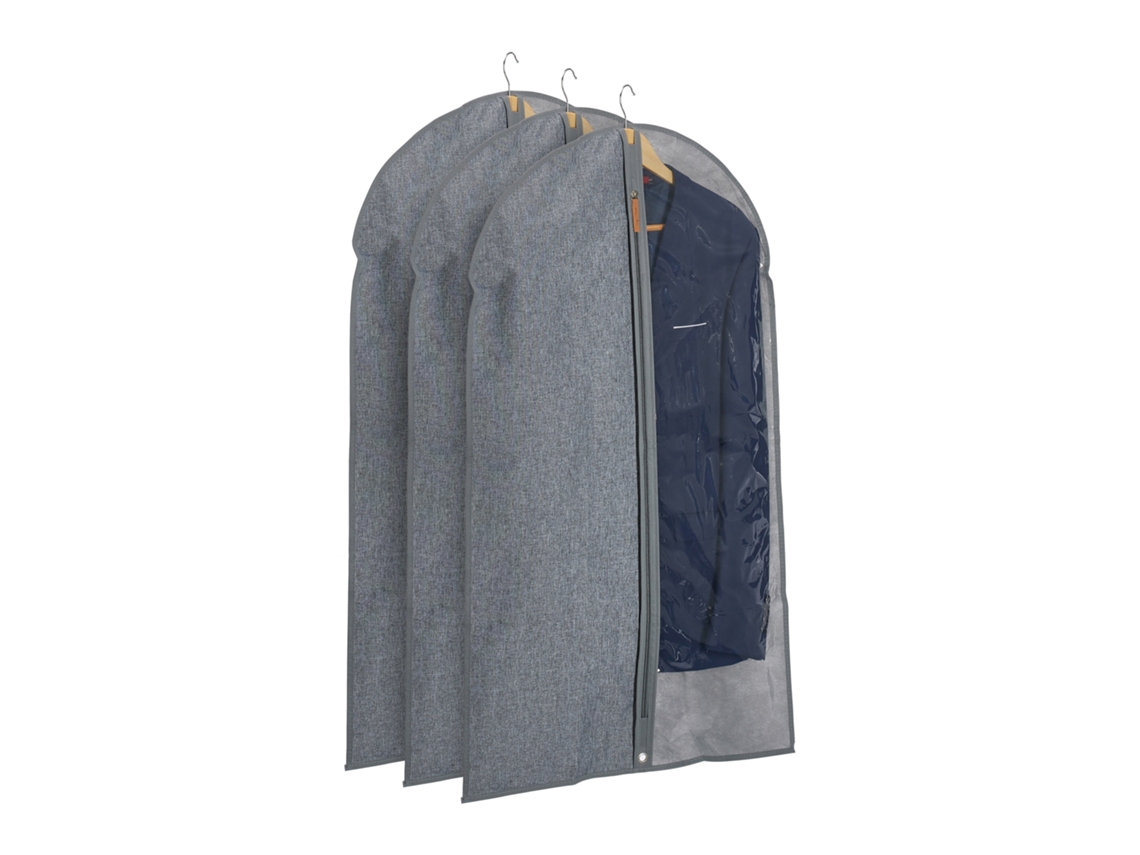 Relaxdays Portatrajes En Set De 3, Con Cremallera, 99 X 58 Cm, Funda Protectora Traje, Vestido, Gris Y Transparente