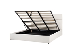 Cama con almacenaje Beliani Lagord de poliéster blanco (180 x 214 x 84 cm)