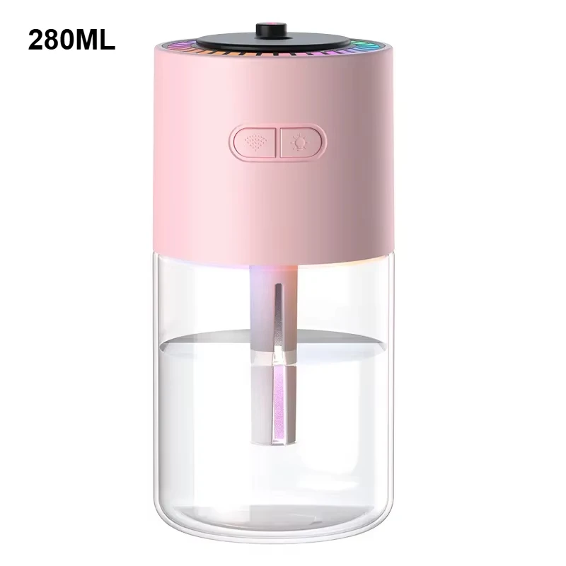 Mini humidificador giratorio para coche con proyector y luz LED, alimentado por USB Mdug (rosa)