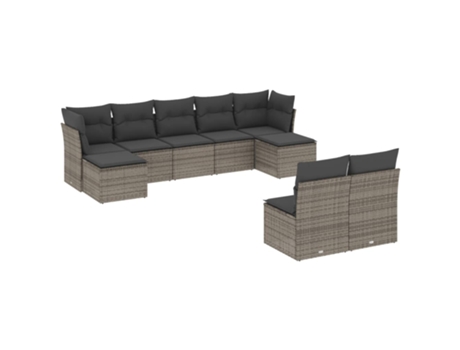 Conjunto 9 de muebles de jardín VIDAXL y cojines ratán sintético gris