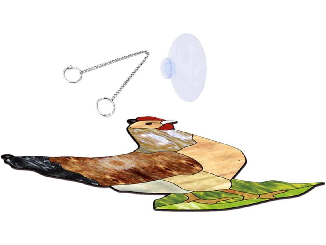 Inoomp Decoración Colgante De Gallina Acrílica Con Cadena De Metal Y Ventosa - Decoración De Pared Y Ventana Con