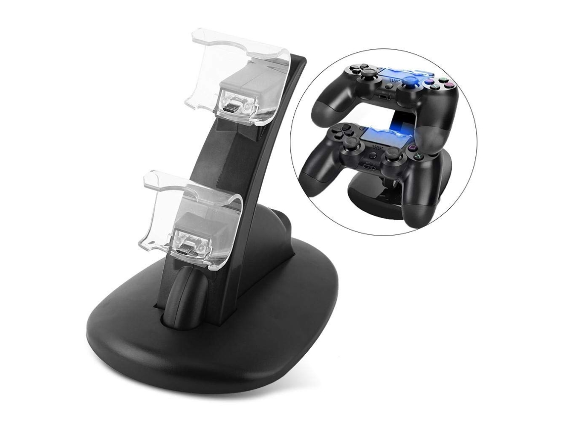 Soporte de estación de carga de consola de cargador de controlador USB dual para controlador PS4 Slim / Pro hecho de material de PVC negro