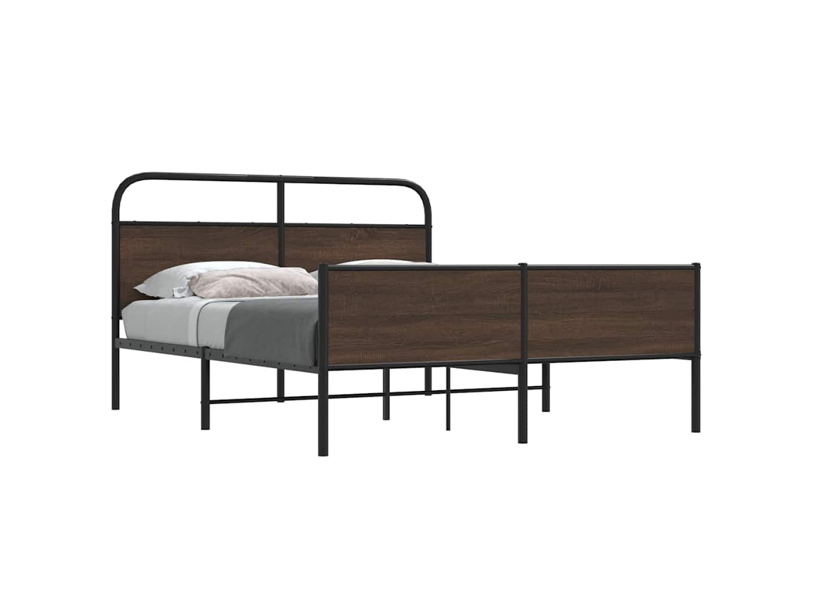 Estructura De Cama Sin Colchón Metal Marrón Roble 150x200 Cm