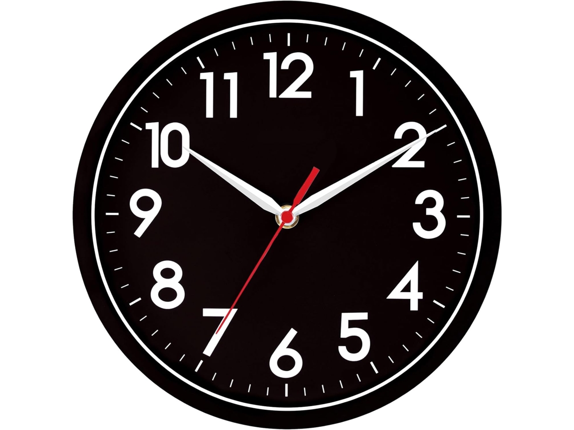 Reloj de pared silencioso de 20 cm, sin tictac, moderno, funciona a pilas, para oficina - Nicecee (negro)