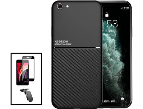 Kit Carcasa Magnética Anti Choque + Protector de Pantalla + Soporte Auto iPhone SE 2022 G4M Negro