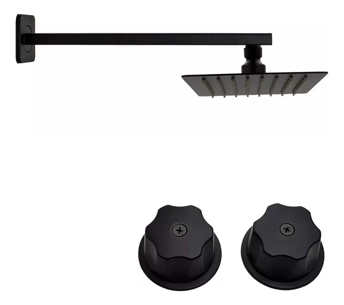 Chuveiro Quadrado Rubinett Reg15cubn 20 05ng Com Braço E Alças De 15 Cm, Acabamento Fosco Preto Foscovayotoy