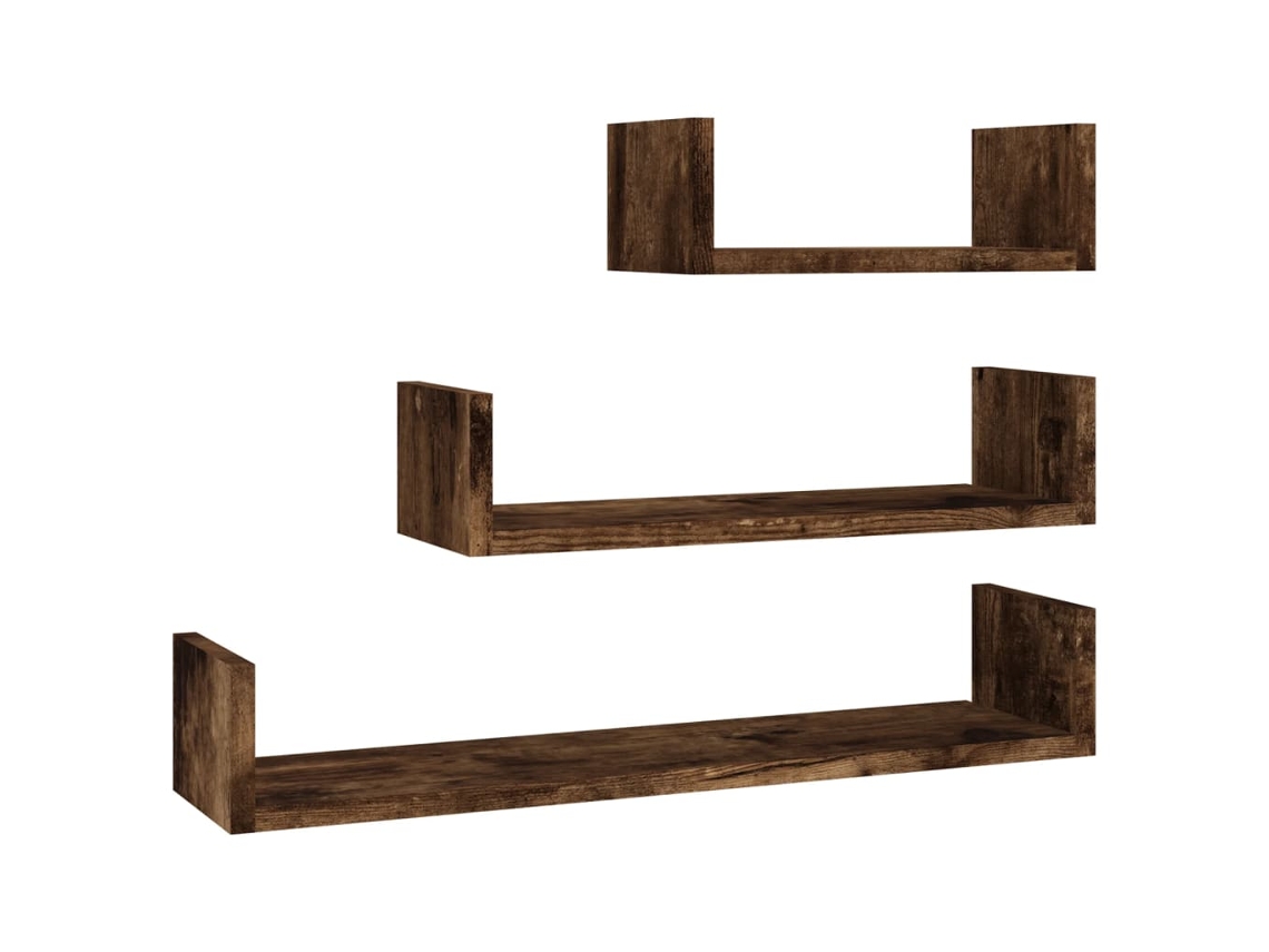 Juego de 3 estantes de pared, madera de roble ahumado, EXCLUSIVO DE LA CASA
