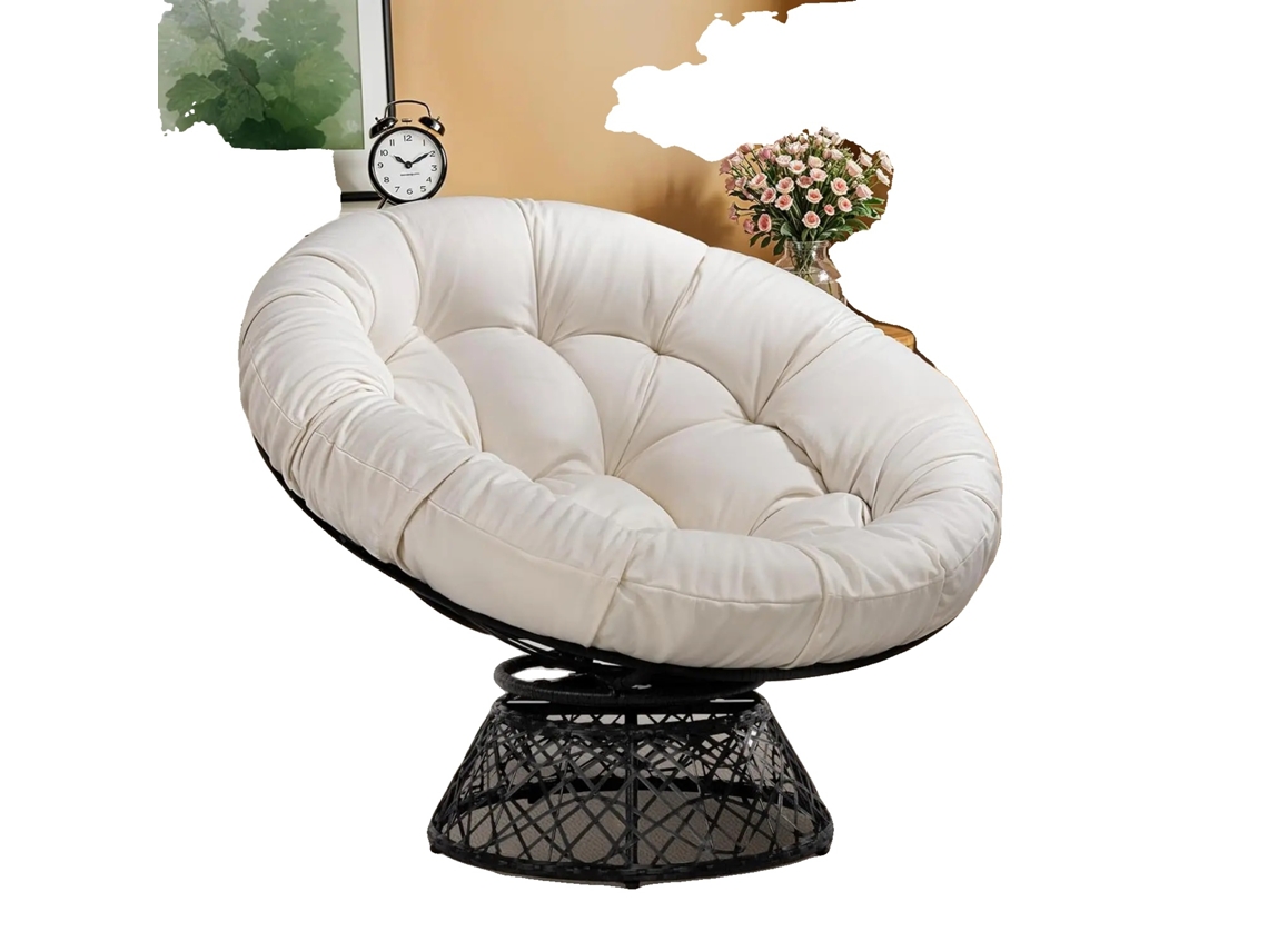 Silla Papasan, estructura de acero resistente, cojín cómodo, arroz blanco.