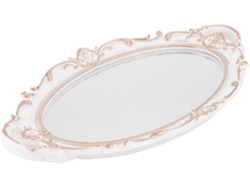 Bandeja Decorativa Ovalada Estilo Barroco Espejo Fabricada Plástico Blanco Elegante Organizador Joyas Guardar