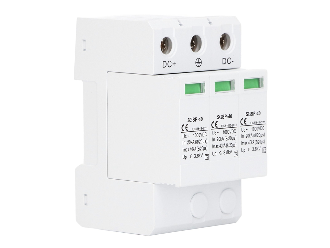 Protector Contra Sobretensiones De Cc De 1000 V Y 40 Ka, Dispositivo De Protección Para Sistemas Fotovoltaicos, 3 Polos, Color Blanco.