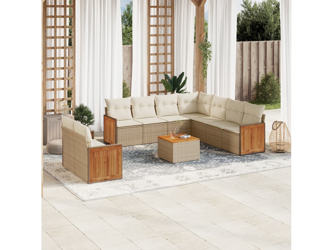 Conjunto de sofá de jardín de 10 piezas con cojines, mimbre sintético beige, Dkd Home Decor