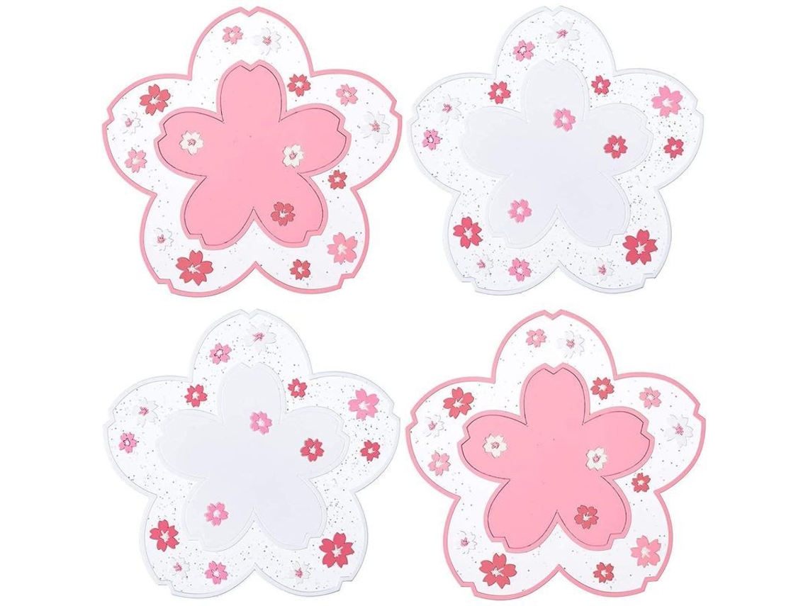 Protector De Mesa Kawaii Sakura, Mantel Individual Decorativo Para Tazas Y Sartenes, 4 Unidades, Rosa Y Blanco.