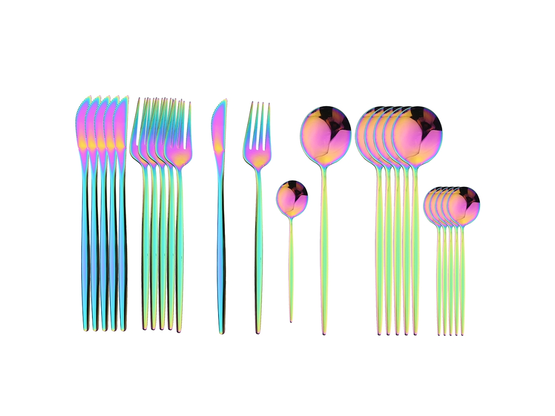 Juego De Cubiertos De Acero Inoxidable De 24 Piezas (de Color), Que Incluye Cuchillo, Cuchara Y Tenedor.