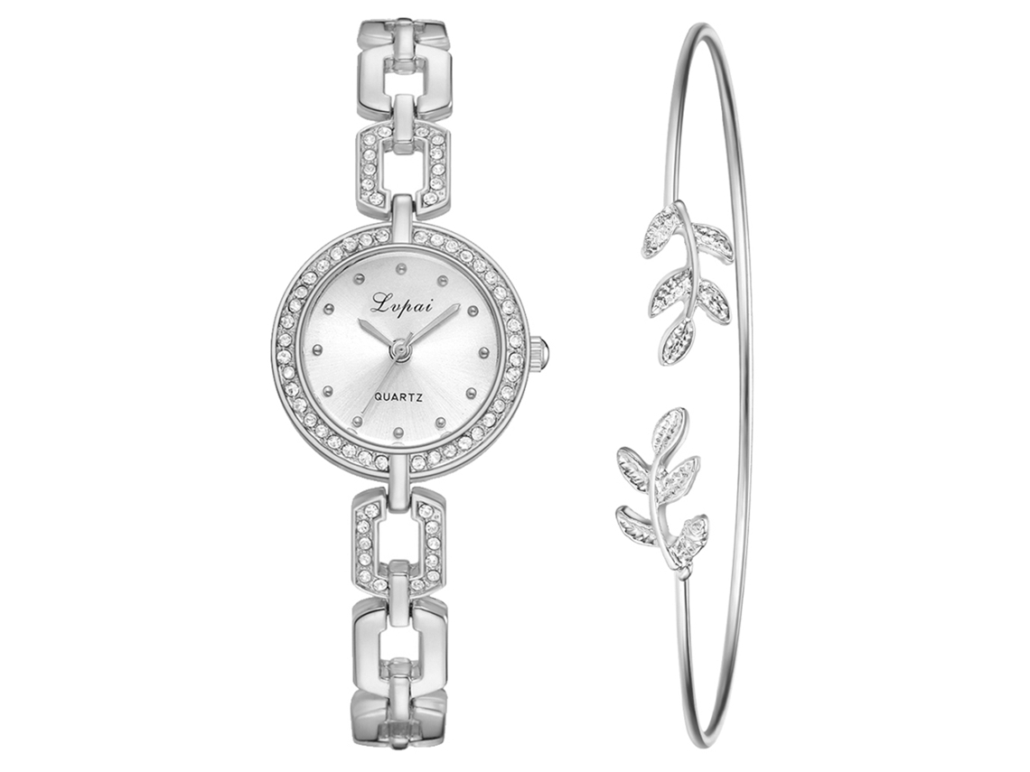 Conjunto De Reloj De Pulsera Para Mujer Lvpai Con Brazalete De Aleación, Cuarzo, Estilo Casual, Color Blanco Plateado.