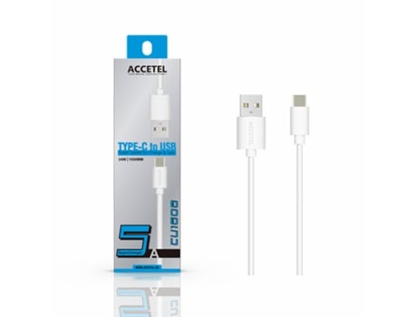 Cable ACCETEL Tipo-C Cu-1608 Para Xiaomi 12 Lite Velocidad de Carga Rápida. 1M. 5A. 24W (Blanco)