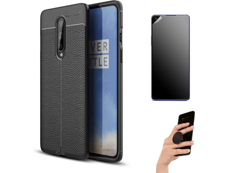 Kit Carcasa Y Protector Oneplus 8 Ultimatte, Rugged Leather Y Popsocket Negro