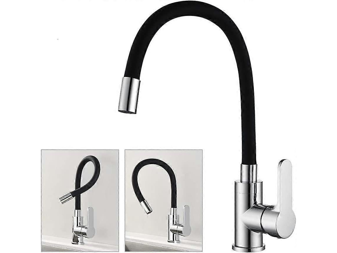 Grifo De Cocina Flexible De Acero Inoxidable Y Negro Con Boquilla Alta Giratoria 360° Y Aerador Desmontable