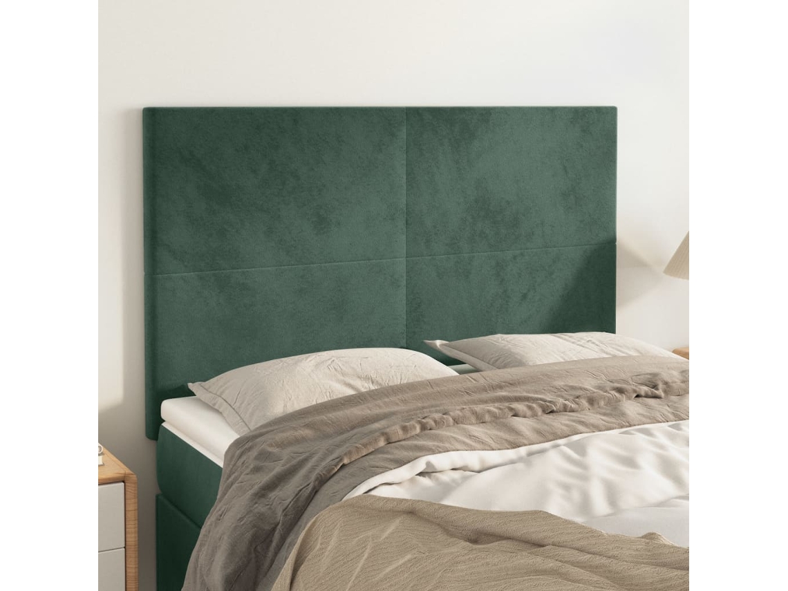 Cabeceros 4 Unidades Terciopelo Verde Oscuro 72x5x78/88 Cm