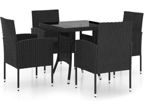 Conjunto 5 de comedor para jardín VIDAXL ratán sintético negro