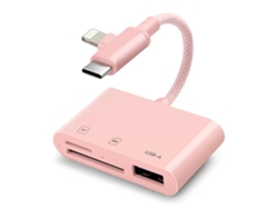 Cable Adaptador Usb-c/lightning A Usb A/tf/sd 3 En 1 Para Iphone Plug And Play Digitallab Rosa