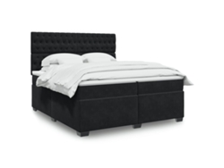 Cama Box Spring Con Colchón Terciopelo Negro 200x200 Cm