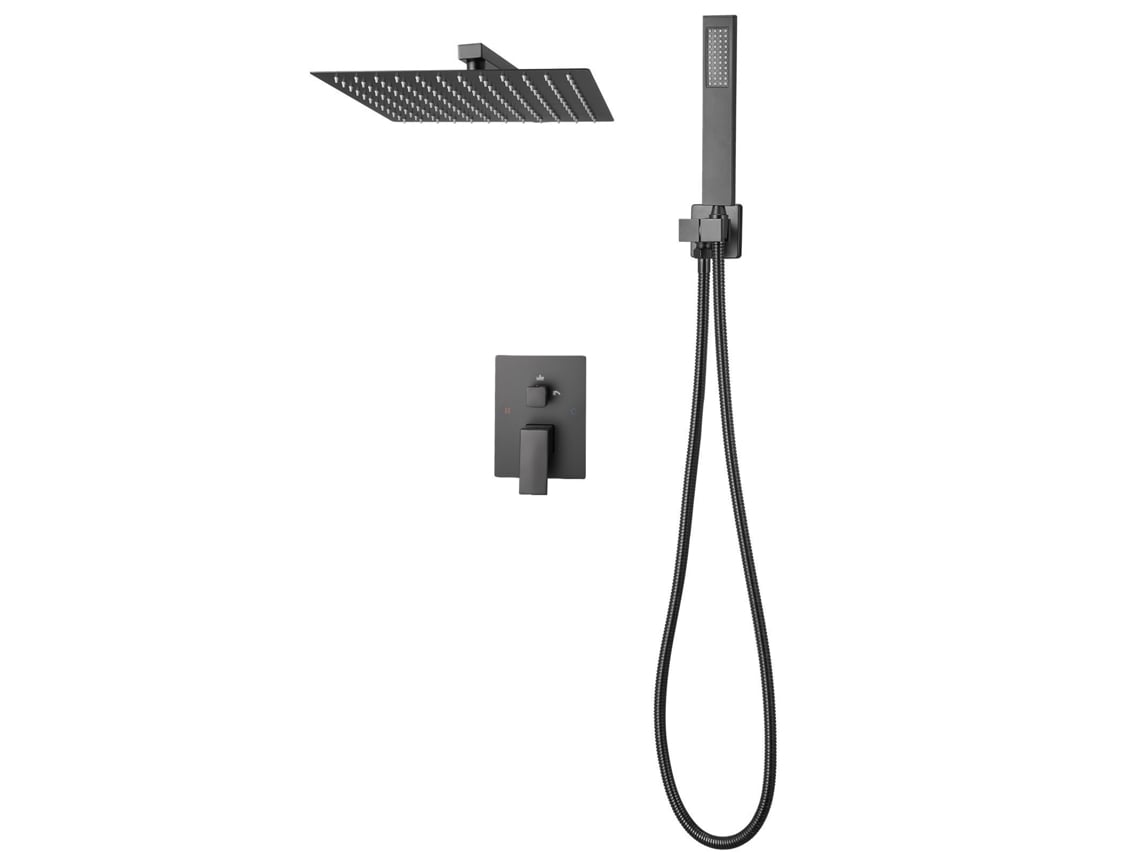 Juego de grifo de ducha de lluvia cuadrado negro mate Succebuy