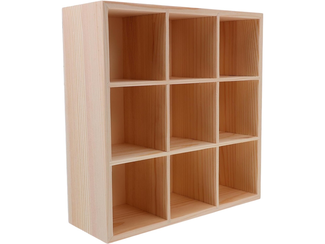 Caja de almacenamiento de madera con 9 compartimentos y 8 cm de profundidad. SFUSHOS
